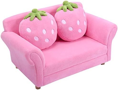 ARLIME Kids Sofa, Upholstered Toddler Couch Chair with Ergonomic Back & 2 Strawberry Pillows, Double Seat Toddler Armchair for Boys Girls