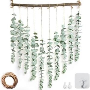 Artificial Eucalyptus Wall Hanging Decor, 15.7'' Fake Eucalyptus Leaves Greenery Eucalyptus Vines Wall Hanging Plants, Farmhouse Rustic Boho Wall Decor for Bathroom, Bedroom, Livingroom Decorations