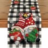 Artoid Mode Buffalo Plaid Gnome Bell Xmas Tree Christmas Table Runner, Seasonal Winter Kitchen Dining Table Decoration for Home Party Decor 13x120 Inch