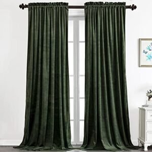 Benedeco Green Velvet Curtains for Bedroom Window, Super Soft Luxury Drapes, Room Darkening Thermal Insulated Rod Pocket Curtain for Living Room, W52 by L90 inches, 2 Panels