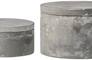 Bloomingville Set of 2 Grey Round Decorative Cement Lids Boxes