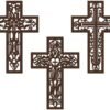 Bnesi 3 Pcs Wooden Cross Wall Home Decor Brown Cross Carved Pattern Crosses Religious Cross Decorations Handmade Antique Wall Crosses for Living Room Church Wedding Office Hospital (Brown)