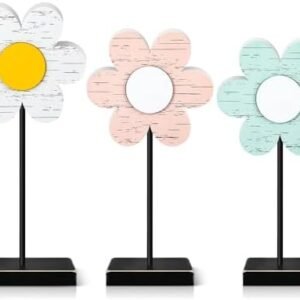 Burbell Spring Tulip Wood Table Sign Freestanding Flower Butterfly Bee Tulip Tabletop Farmhouse Spring Centerpiece for Tables Rustic Spring Wood Decors for Home Tiered Tray Decor(3 Pcs, Flower)