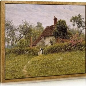 CHDITB Framed Canvas Wall Art, 8×10in Vintage Wall Decor for Living Room, Old Cottages Painting, Classical Wall Pictures, Artwork for Wall, Nature Landscape Art Prints for Bedroom, Bathroom, Farmhouse