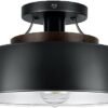 DAKASON Semi Flush Mount Ceiling Light Fixture, Vintage Close to Ceiling Light, Matte Black Farmhouse Ceiling Lamp for Kitchen Hallway Entry Living Room Bedroom, E26 Base