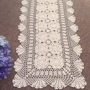 Damanni Rectangular Cotton Handmade Crochet Lace Table Runner Doilies Dresser Scarves for Bedrooms ,16 Inch by 31 Inch，Beige