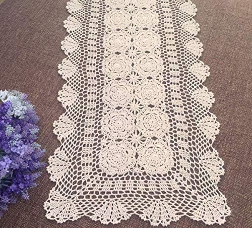 Damanni Rectangular Cotton Handmade Crochet Lace Table Runner Doilies Dresser Scarves for Bedrooms ,16 Inch by 31 Inch，Beige