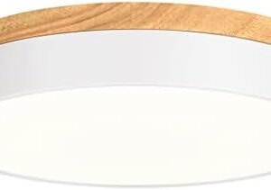 Goomavi Modern Dimmable LED Close to Ceiling Light, 2700K-6000K 5CCT Selectable Round White Wood Flush Mount Ceiling Light Fixtures, Minimalist Ceiling Lamp for Bedroom, Kitchen, Hallway-11.8in