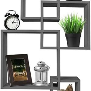 Greenco Gray Floating Cube Shelves - Intersecting Wall Mounted Shelves - Bedroom Decor for Men - Wall Decor Square Shelves for Bedrooms, Living Rooms & More - Set of 4 Box Shelves