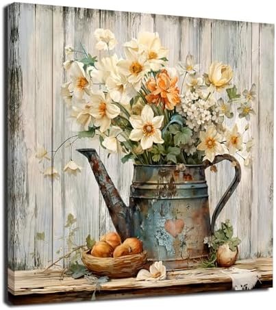 LAIART Floral Wall Art Farmhouse Vintage Wall Decor Canvas Picture Print for Bathroom Bedroom Living Room Dining Room