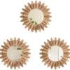 LOSOUR Boho Wall Decor Sunburst Mirror 3 Pack Rustic Round Wood Mirror 12 inch Boho Mirror Home Decor Farmhouse Room Decorations for Bedroom Living Room Entryway