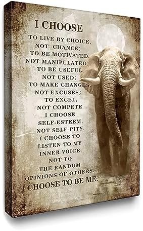 Luslya Christian Elephant Canvas Wall Art Motivational Elephant Picture Wall Decor Framed Inspirational Quotes Posters Home for Living Room Bedroom Bathroom Decoration 12x16 inch