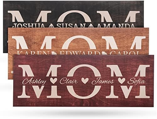 Mothers Day Gifts, Gift for Mom from Daughter, Son - Mom Sign Personalized w/Kids Names - 4 Wooden Colors, 5 Fonts, 2 Sizes