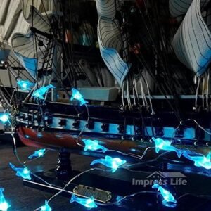 Nautical Themed Decor, Dolphin String Twinkle Fairy Lights 10 ft Silver Wire 40 LED Battery Operated with Remote Whales for Indoor Festive Wedding Birthday Mirror Home Bedroom Party Decorations