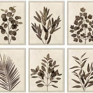 PAMECENES Botanical Plant Wall Art Set of 6 Canvas Boho Plant Wall Decor Prints Minimalist Plants Decor for Bathroom Leaf Botanical Art Painting for Living Room Office 12x16inch Unframed