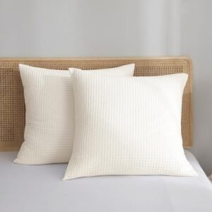 PHF Ultra Soft Waffle Weave Euro Shams Pillow Covers 26" x 26" 2 Pack, No Insert, Breathable Skin-Friendly Euro Throw Pillow Covers for Bed Couch Sofa, Coconut White