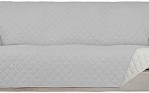 PureFit Reversible Quilted Sofa Cover, Water Resistant Slipcover Furniture Protector, Washable Couch Cover with Non Slip Foam and Elastic Straps for Kids, Pets (Sofa,Light Gray/Ivory) Large