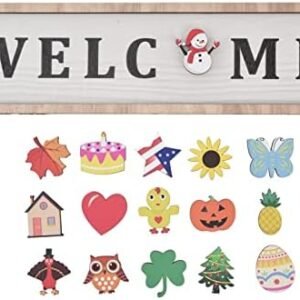 Seasonal Interchangeable Welcome Sign for Front Door Hanging with 16pcs Interchangeable Holiday Welcome Door Sign for Farmhouse Front Porch Decor and Housewarming Gift