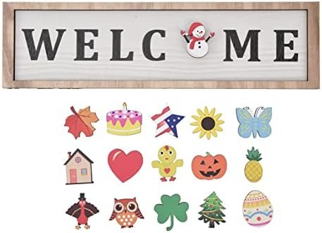 Seasonal Interchangeable Welcome Sign for Front Door Hanging with 16pcs Interchangeable Holiday Welcome Door Sign for Farmhouse Front Porch Decor and Housewarming Gift