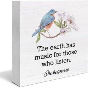 Spring Decor Rustic the Earth Has Music for Those Who Listen Wood Block Sign Farmhouse Spring Decorations Indoor Home Shelf Decor 5 x 5 Inches