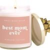 Sweet Water Decor Best Mom Ever Candle - Sea Salt, Jasmine, Cream, and Wood Scented Soy Wax Candle for Home - New Mom, Mother's Day Gift - 9oz Clear Jar, 40 Hour Burn Time, Made in the USA