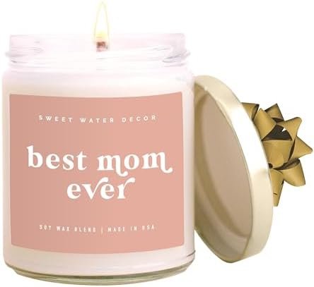 Sweet Water Decor Best Mom Ever Candle - Sea Salt, Jasmine, Cream, and Wood Scented Soy Wax Candle for Home - New Mom, Mother's Day Gift - 9oz Clear Jar, 40 Hour Burn Time, Made in the USA