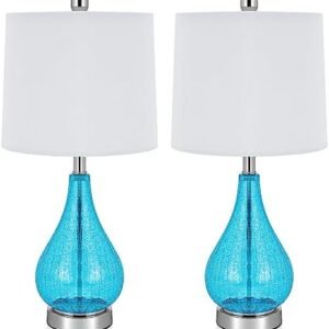 TPAMSWO Glass Table Lamps Set of 2, Modern 23.5” Blue Cracked Glass Bedside Lamps, for Bedroom Living Room Home Office Desk Nightstand Table Lamp