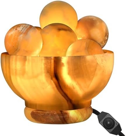 UMAID Onyx Stone Lamp Bowl with 6 Onyx Marble Massage Balls, Luxury Relaxing Table Lamp for Bedroom, Living Room, Bedside, Unique Home Decor, Yoga Studio & Zen Room Decor Includes Bulb & Dimmable Cord