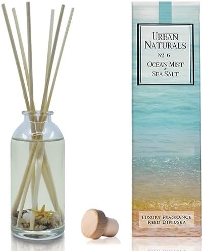 Urban Naturals Ocean Mist & Sea Salt Reed Diffuser Set | Made with Essential Oils & Real Botanicals | Decorative Air Freshener for Large Rooms | Beautiful Home Décor Makes a Great Gift