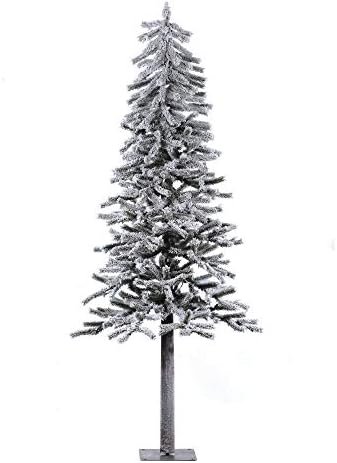 Vickerman 6' x 34" Flocked Alpine Artificial Christmas Tree, Unlit - Snow Covered Faux Tree - Seasonal Indoor Home Decor - Real Wood Trunk