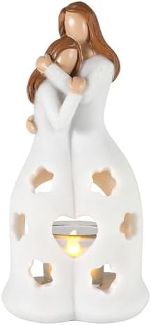 iStatue Heartwarming Gifts for Mom from Daughter - 9.1'' Large Resin Mother and Daughters Angel Statue with Tealight Holder - Unique Birthday, Christmas, Mother’s Day Home Decor (M & D)