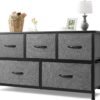 AZL1 Life Concept Extra Wide Dresser Storage Tower with Sturdy Steel Frame, 5 Drawers of Easy-Pull Fabric Bins, Organizer Unit for Bedroom, Hallway, Entryway, 11.4"D x 39.4"W x 21.6"H, Dark Grey