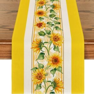 Artoid Mode Yellow Sunflower Summer Table Runner, Seasonal Spring Kitchen Dining Table Decoration for Home Party Decor 13x36 Inch