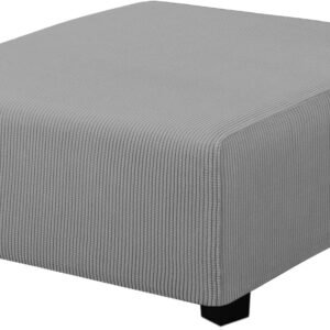 Easy-Going Stretch Square Ottoman Cover 40x40x15 inch Folding Storage Stool Furniture Protector Soft Rectangle slipcover with Elastic Bottom Light Gray