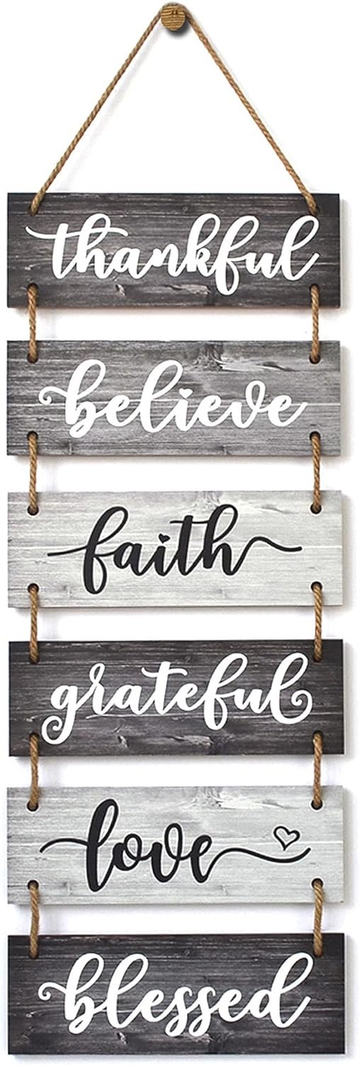 Family Wall Decor Sign - Farmhouse Rustic Home Decoration for Living Room Bedroom - Inspirational Large Wall Hanging Plaque 6pcs 38x12 Inches