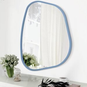 Irregular Wooden Framed Wall Mirror Modern Asymmetrical Unique Hanging Mirror Artistic Mirror Decor Bathroom Vanity Bedroom Living Room Entryway Hallway Small 14"x10"
