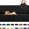 KEKUOU Stretch Sofa Cover Slipcover ，Couch Covers for 3 Cushion Couch Sofa pet Friendly (79"-94") Furniture Protector Sofa with Elastic Bottom for Kids,Dog, Jacquard Small Checked(Large,Black)