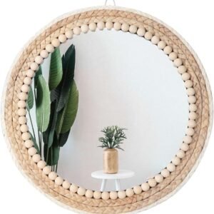 Poeme Boho Wall Mounted Mirror Round Mirror Decorative Hanging Mirror 15 Inch Circle Rattan Mirror Boho Bedroom Decor Farmhouse Mirror Living Room Bathroom Decor Boho Furniture for Girl