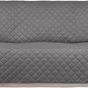 PureFit Reversible Quilted Sofa Cover, Water Resistant Slipcover Furniture Protector, Washable Couch Cover with Non Slip and Elastic Straps for Kids, Pets (Oversized Sofa, Gray/Gray)