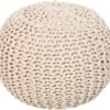 REDEARTH Round Pouf Ottoman - Cable Knitted Boho Poof - Home Décor Cord Pouffe Handmade Circular Footrest for Living Room - Bedroom - Kids Bedroom - 100% Cotton Pouf (19.5"x19.5"x14") - Ivory