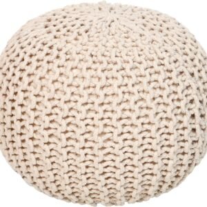 REDEARTH Round Pouf Ottoman - Cable Knitted Boho Poof - Home Décor Cord Pouffe Handmade Circular Footrest for Living Room - Bedroom - Kids Bedroom - 100% Cotton Pouf (19.5"x19.5"x14") - Ivory