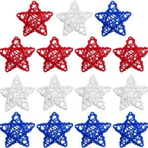 STMK 15 Pcs 4th of July Star Shaped Rattan Balls Decoration, 2.36 Inch Red White and Blue Star Shaped Wicker Balls for 4th of July Home Decor DIY Vase Bowl Filler Ornament Table Decoration