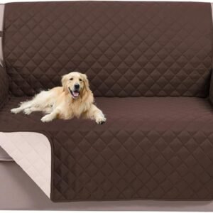 U-NICE HOME Loveseat Sofa Cover Reversible Couch Covers for 2 Cushion Couch for Dogs Furniture Protector Cover with Elastic Straps Water Resistant(Loveseat Small, Coffee/Beige)