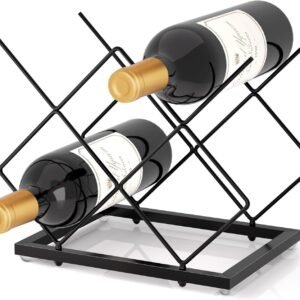 Urban Deco Small Wine Rack 5 Bottle Holder - Modern Metal Wire Wine Storage for Countertop Table Top Coffee Bar Kitchen, Black