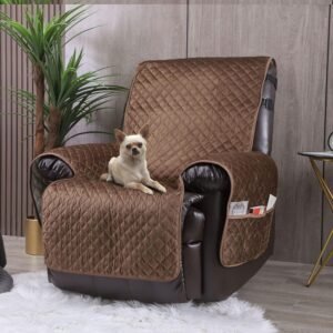 Velvet Recliner Covers Non Slip Waterproof Large Recliner Chair Covers for Leather Chairs Reversible Recliner Sofa Cover for Living Room Recliner Furniture Protectors Covers for Dog Pets Brown 23"