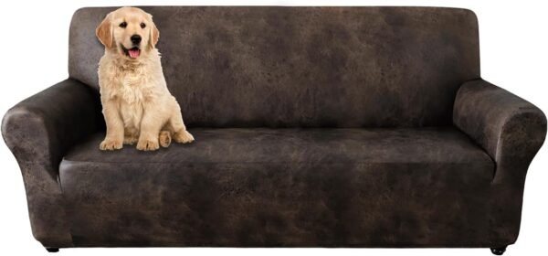 molasofa Sofa Covers for Home Décor,Soft 3 Cushion Couch Covers for Sofa Covers Leather-Like Spandex,1-Piece Couch Cover for Dogs/Cats/Kids(Sofa, Dark Brown)